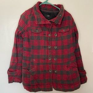 ❄️Hurley Red and Grey Plaid Jacket with Hood